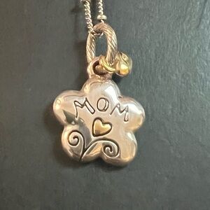 Silver Puffy Mom Star Pendant & Silver Beaded Necklace set w/aLobster clasp